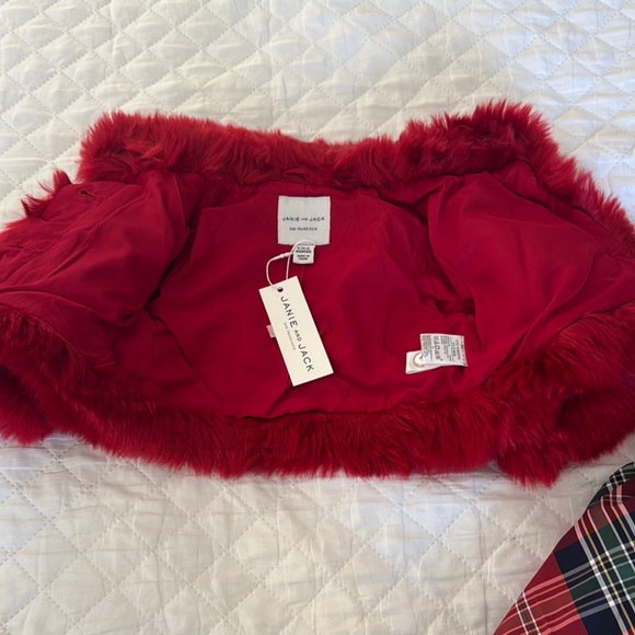 Janie and Jack Red Plaid Christmas Dress with Fur Vest - Picture 2 of 4